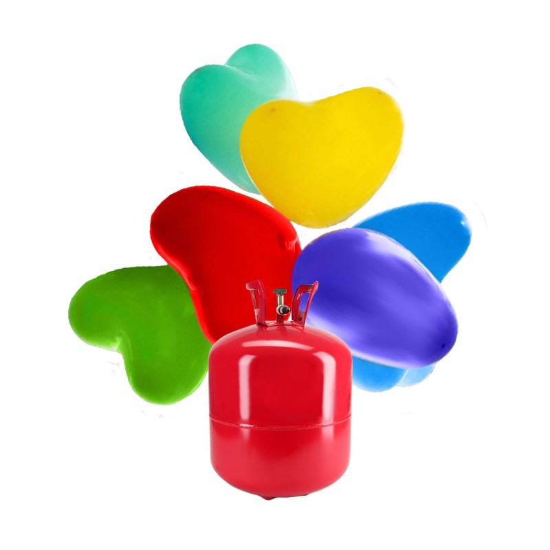 Bonbonne d'Hélium avec 50 Ballons en Coeur